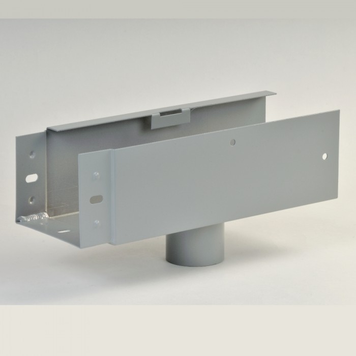 150mm x 150mm Pressed Aluminium Joggle Joint Box Gutter Outlet 101mm Round 66BO4R